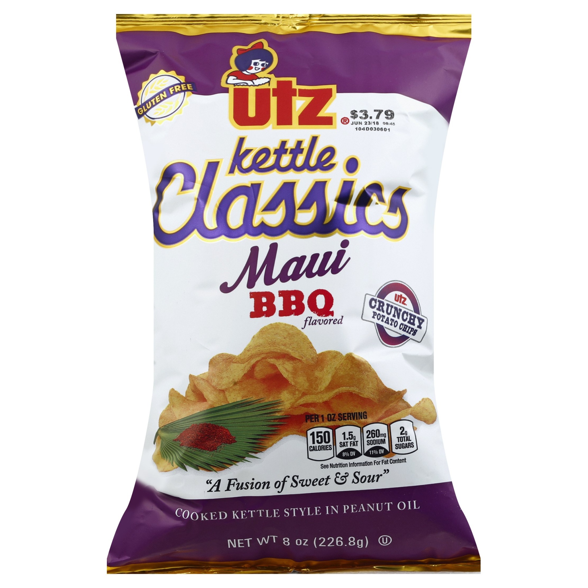 slide 1 of 1, Utz Class Maui BBQ Kettle Chips, 8 oz