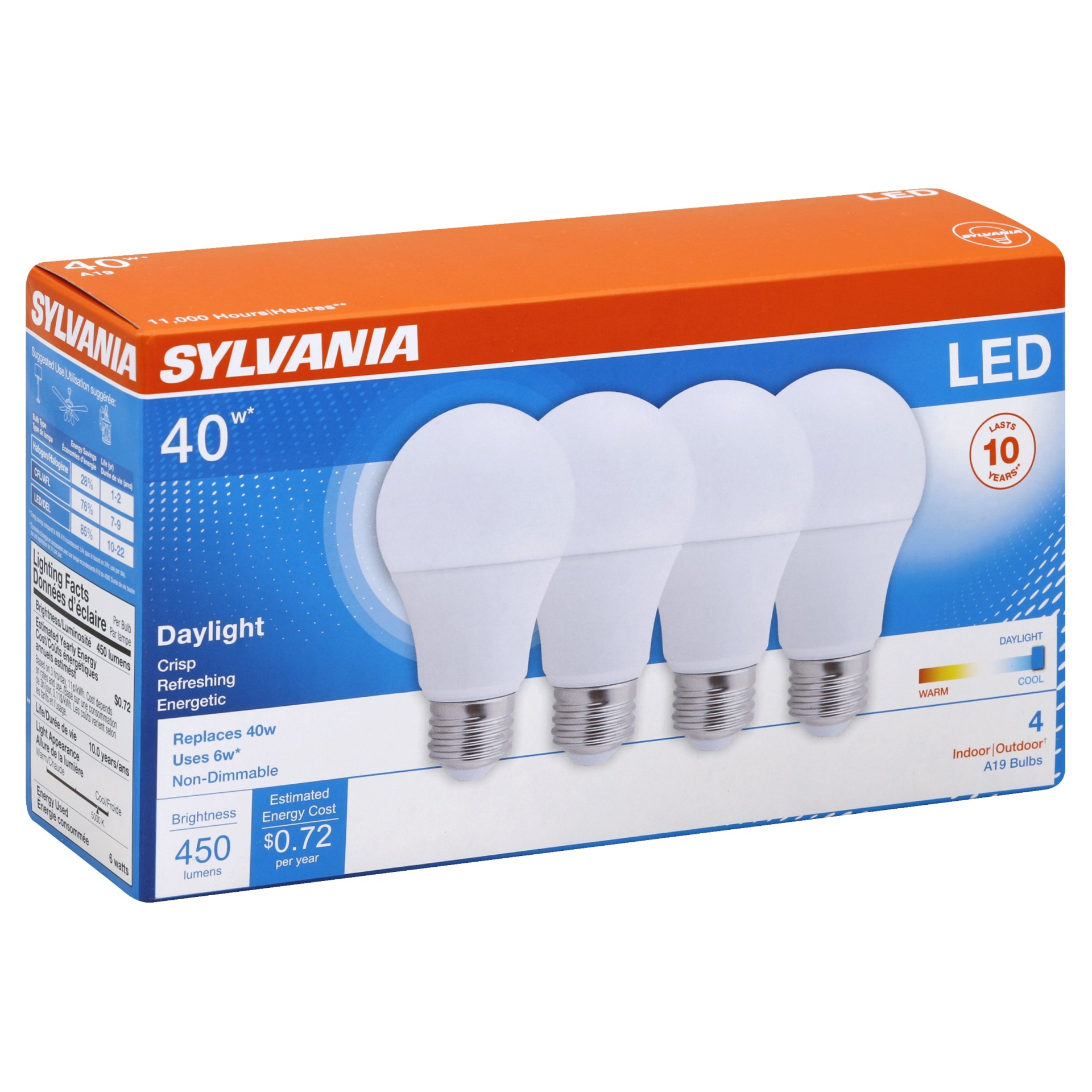 slide 1 of 4, Sylvania A19 LED 40 Watts Daylight Bulbs, 4 ct