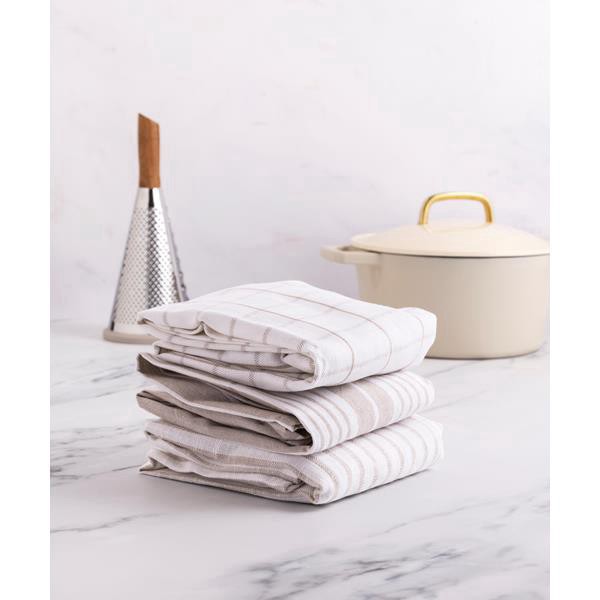 slide 1 of 1, Hy-Vee Seasons Tea Towels In White And Chateau Gray, Set Of 3, 1 ct