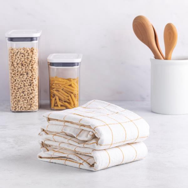 slide 1 of 1, Hy-Vee Seasons Vintage Wash Tea Towels In White And Honey Mustard, Set Of 2, 2 ct