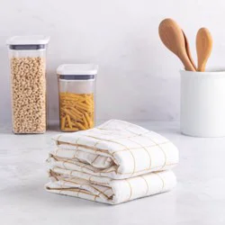 Hy-Vee Seasons Vintage Wash Tea Towels In White And Honey Mustard, Set Of 2