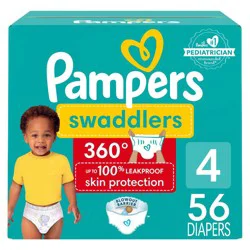 Pampers Swaddlers 360 Pull-On Diapers, Size 4, 56 Count for up to 100% Leakproof Skin Protection and Easy Changes