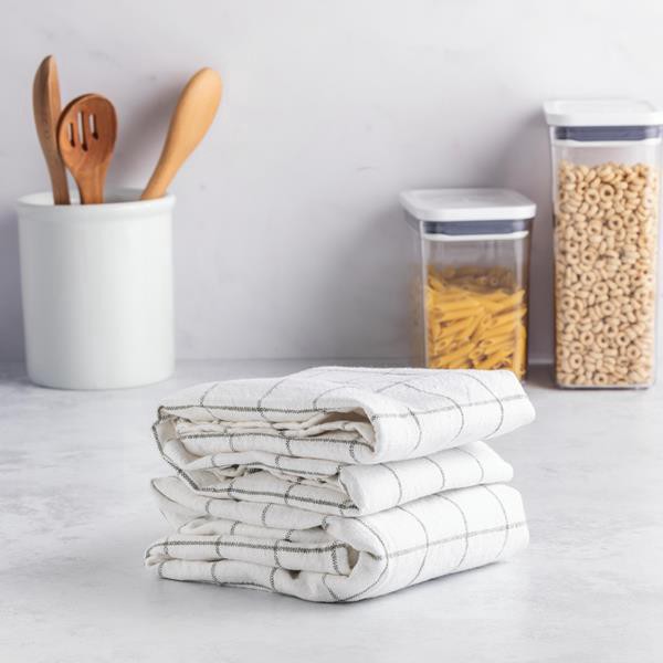 slide 1 of 1, Hy-Vee Seasons Vintage Wash Tea Towels In White And Dusk Green, Set Of 2, 2 ct