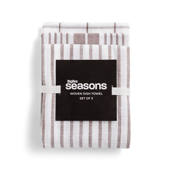 slide 1 of 1, Hy-Vee Seasons Tea Towels In White And Fieldstone Gray, Set Of 3, 3 ct