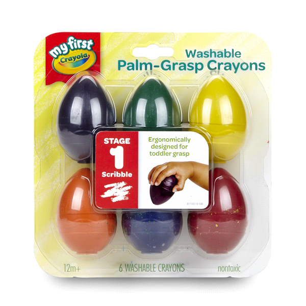 slide 1 of 1, Crayola My First Washable Palm Grip Crayons, 6 ct