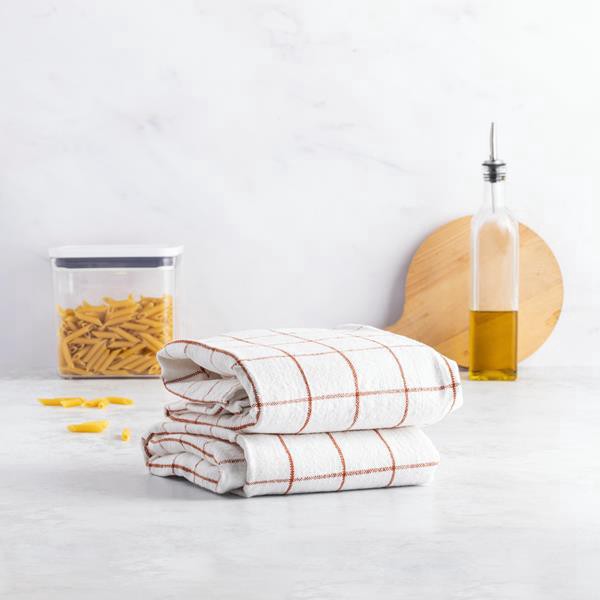 slide 1 of 1, Hy-Vee Seasons Vintage Wash Tea Towels In White And Amber Orange, Set Of 2, 2 ct