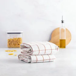 Hy-Vee Seasons Vintage Wash Tea Towels In White And Amber Orange, Set Of 2