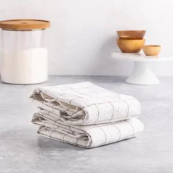 Hy-Vee Seasons Vintage Wash Tea Towels In White And Fieldstone Gray, Set Of 2