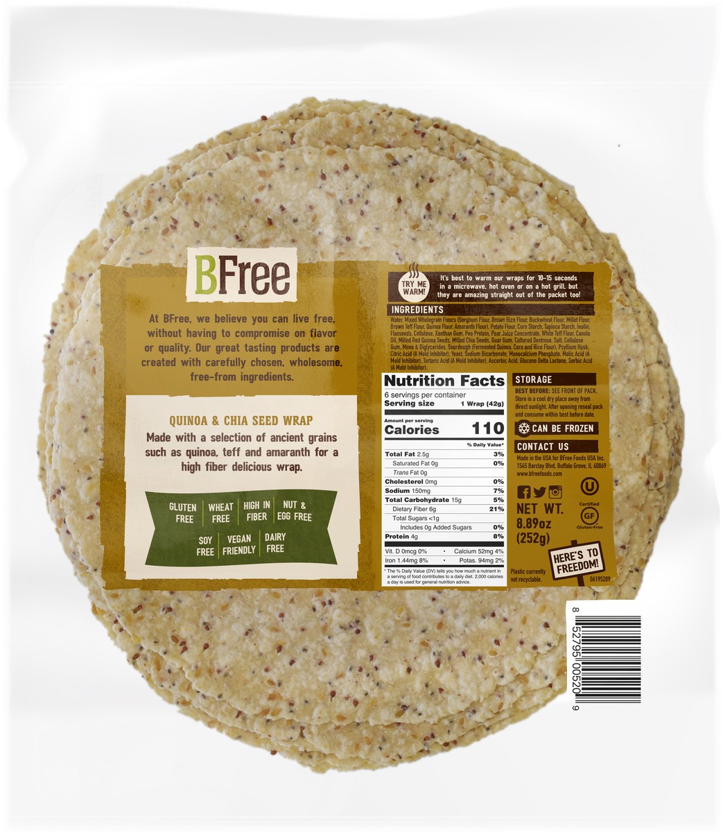 slide 3 of 8, BFree Quinoa & Chia Seed Wrap, 8.89 oz