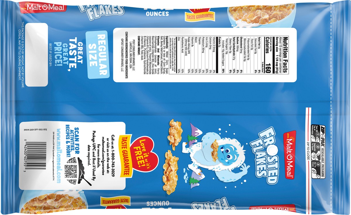 slide 6 of 7, Malt-O-Meal Frosted Flakes Cereal, Frosty Flakes Breakfast Cereal, 19.2 OZ Bag, 19.2 oz
