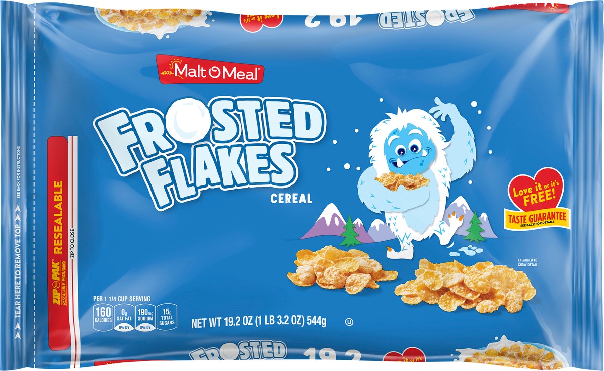 slide 2 of 7, Malt-O-Meal Frosted Flakes Cereal, Frosty Flakes Breakfast Cereal, 19.2 OZ Bag, 19.2 oz