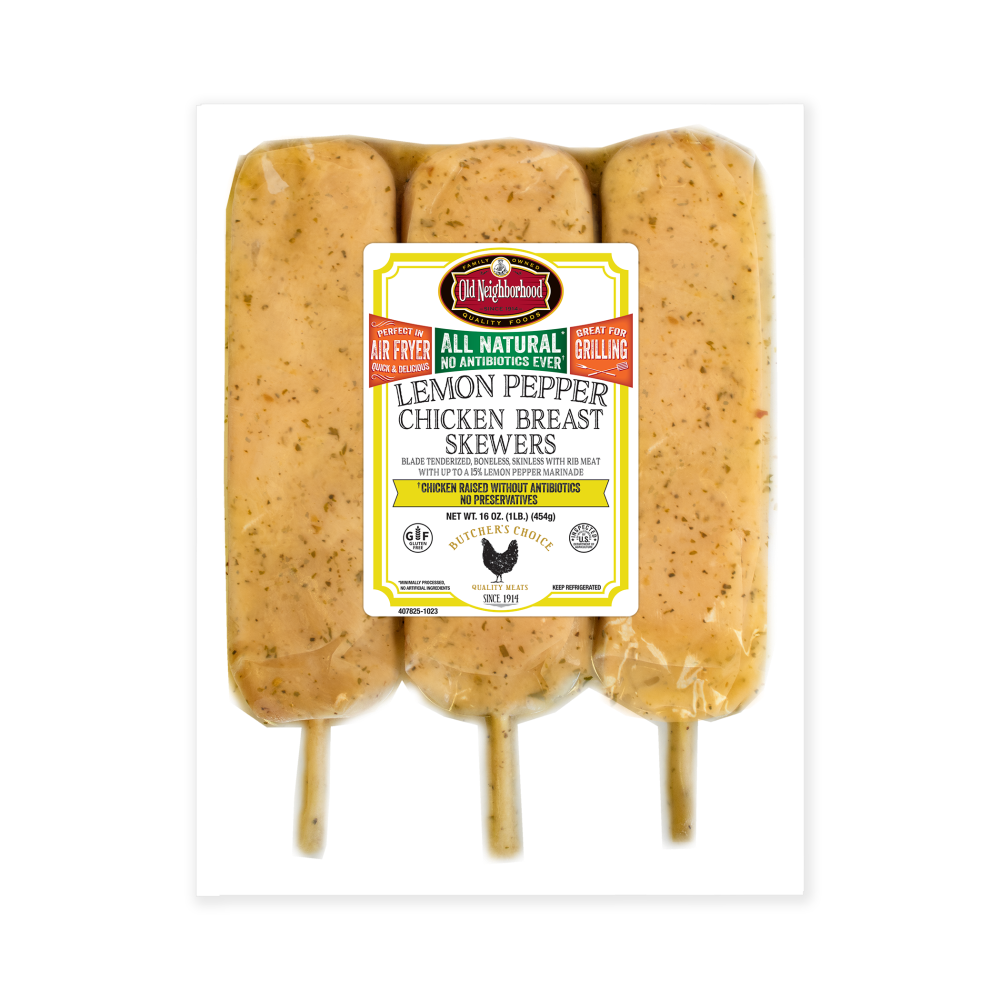 slide 1 of 1, Lemon Pepper Marinated Chicken Breast On Skeweres, 16 oz