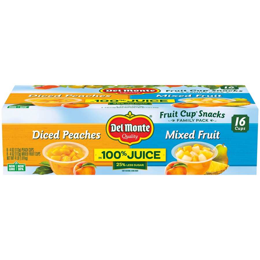 slide 1 of 4, Del Monte Mixed Fruit & Diced Peaches Fruit Cups, 4 ct; 4 oz