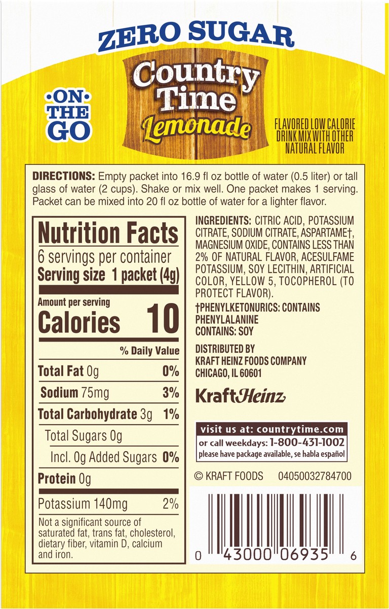 slide 5 of 9, Country Time Zero Sugar Lemonade Naturally Flavored Powdered Drink Mix, 6 ct On-the-Go Packets, 6 ct