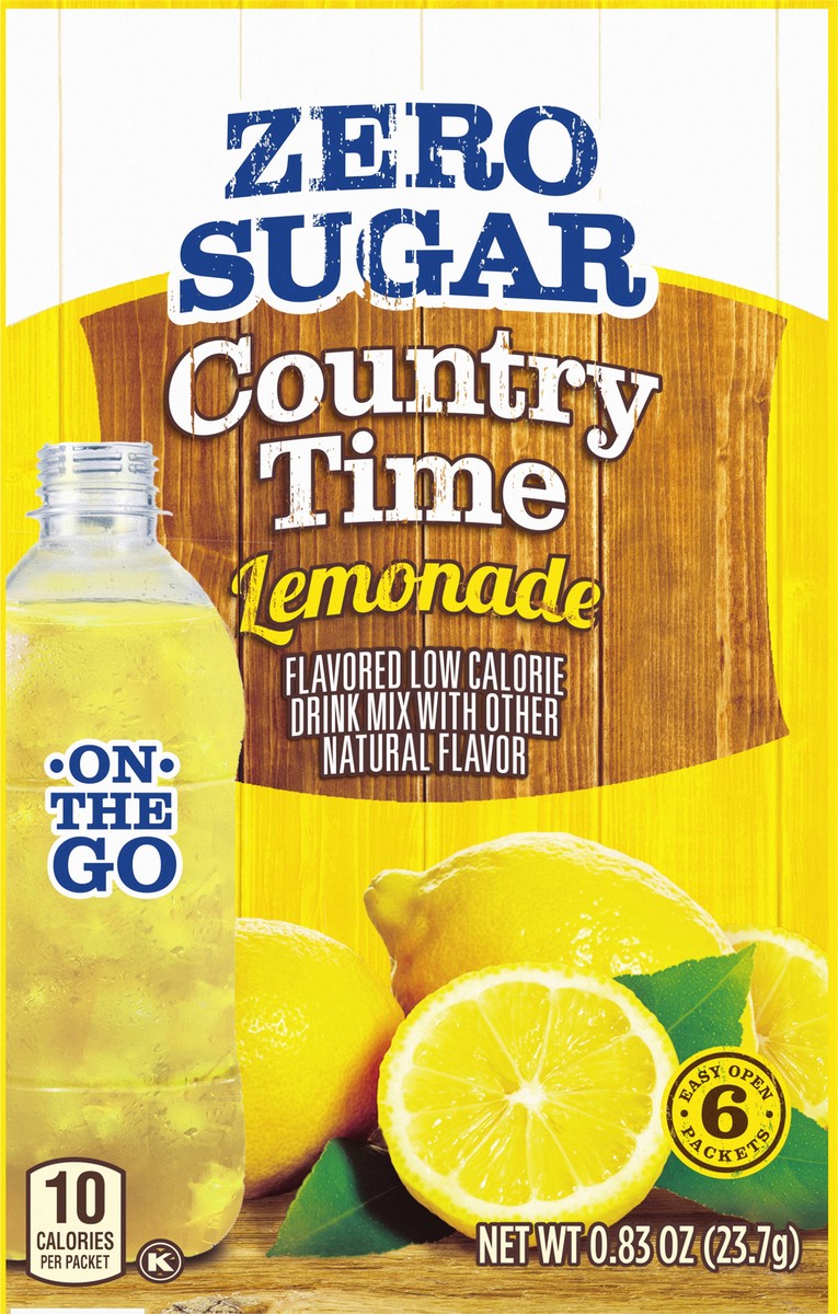 slide 2 of 9, Country Time Zero Sugar Lemonade Naturally Flavored Powdered Drink Mix, 6 ct On-the-Go Packets, 6 ct