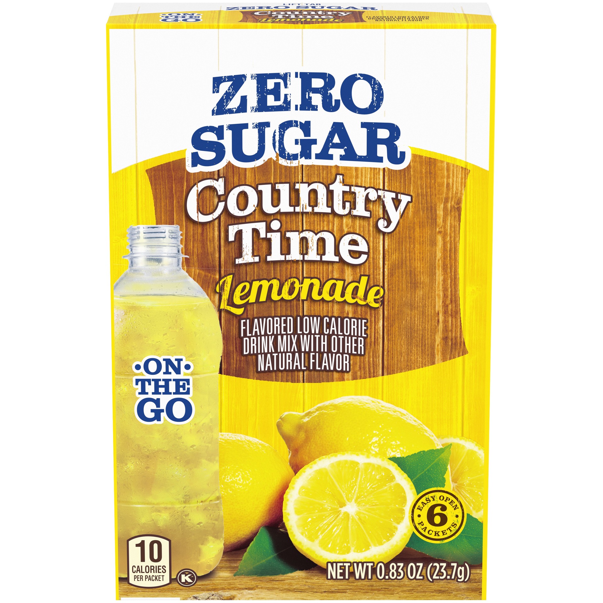 slide 1 of 9, Country Time Zero Sugar Lemonade Naturally Flavored Powdered Drink Mix, 6 ct On-the-Go Packets, 6 ct