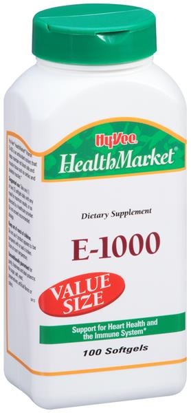 slide 1 of 1, Hy-Vee HealthMarket E-1000 Dietary Supplement Softgels, 100 ct