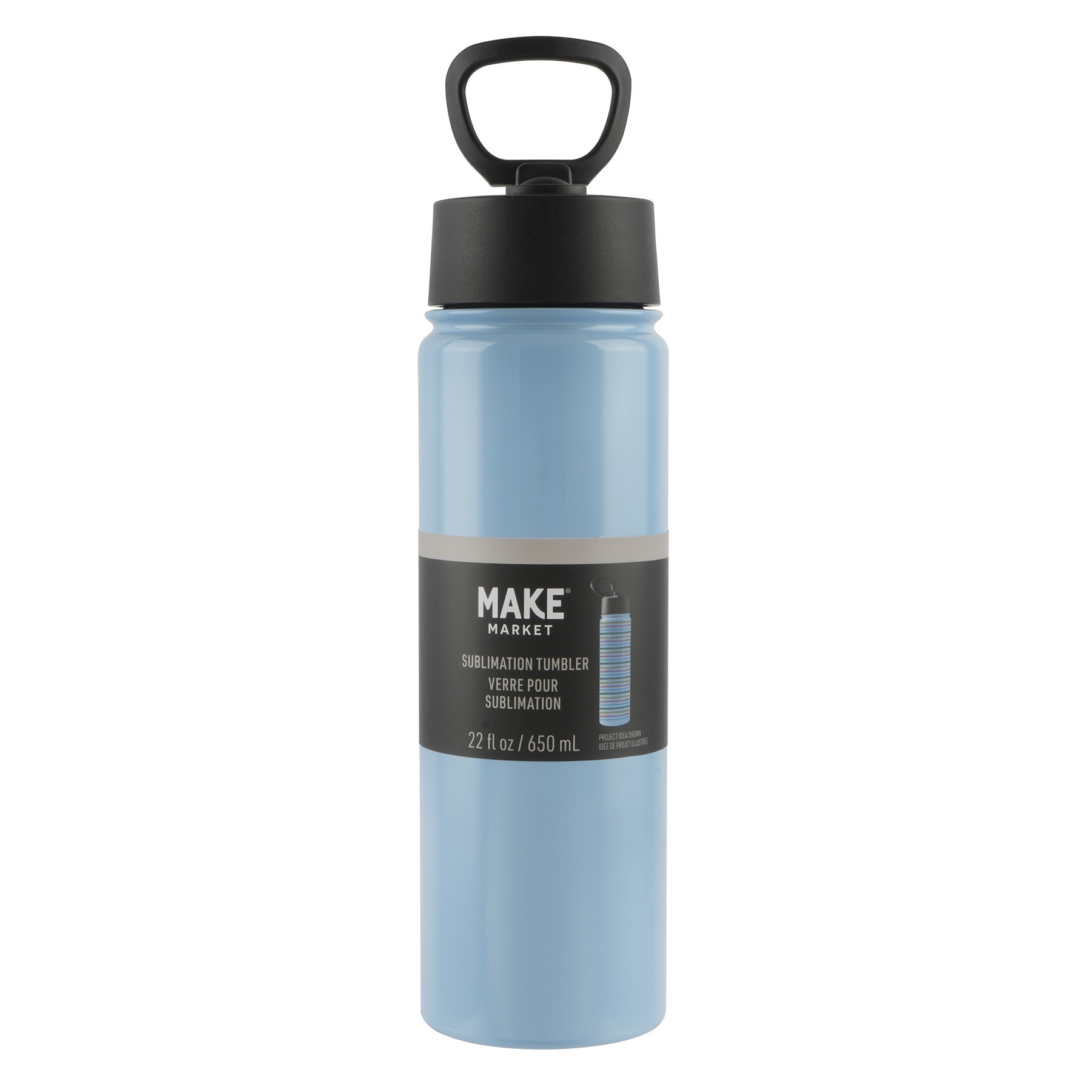 slide 3 of 3, 22oz. Stainless Steel Sublimation Water Bottle With Travel Lid By Make Market, 22 oz