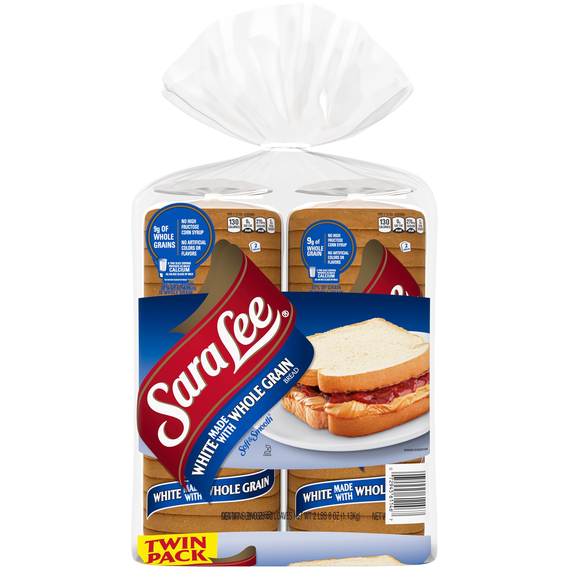 slide 1 of 5, Sara Lee Soft & Smooth Whole Grain White Bread Twin Pack, 40 oz, 2 ct