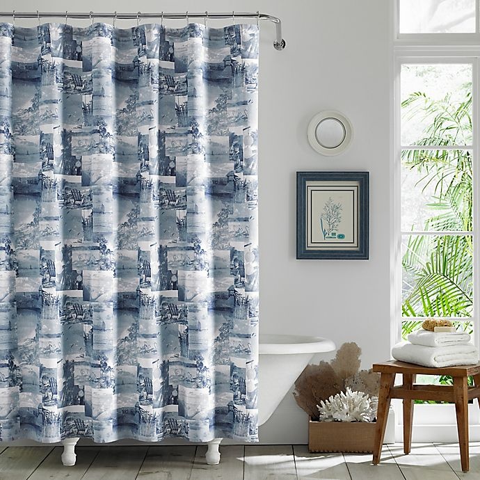 slide 1 of 3, Tommy Bahama Wish You Were Here Chambray Blue Shower Curtain, 1 ct