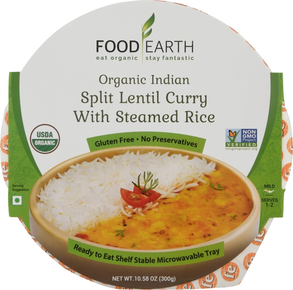 slide 1 of 1, Food Earth Organic Indian Split Lentil Curry With Steamed Rice, 10.58 oz