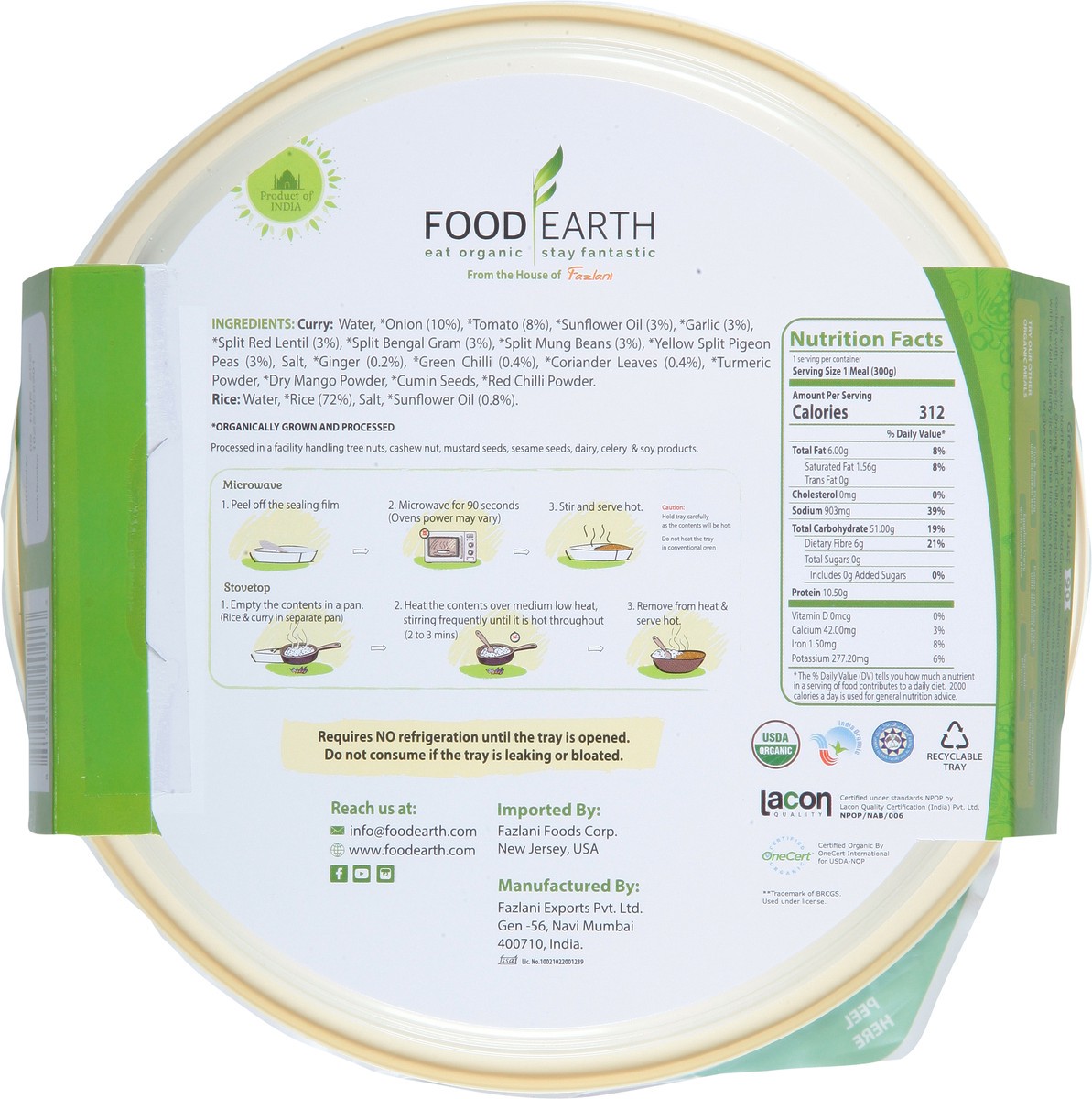 slide 9 of 9, Food Earth Split Lentil Curry, Organic, Indian, Mild, 10.58 Ounce, 10.58 oz