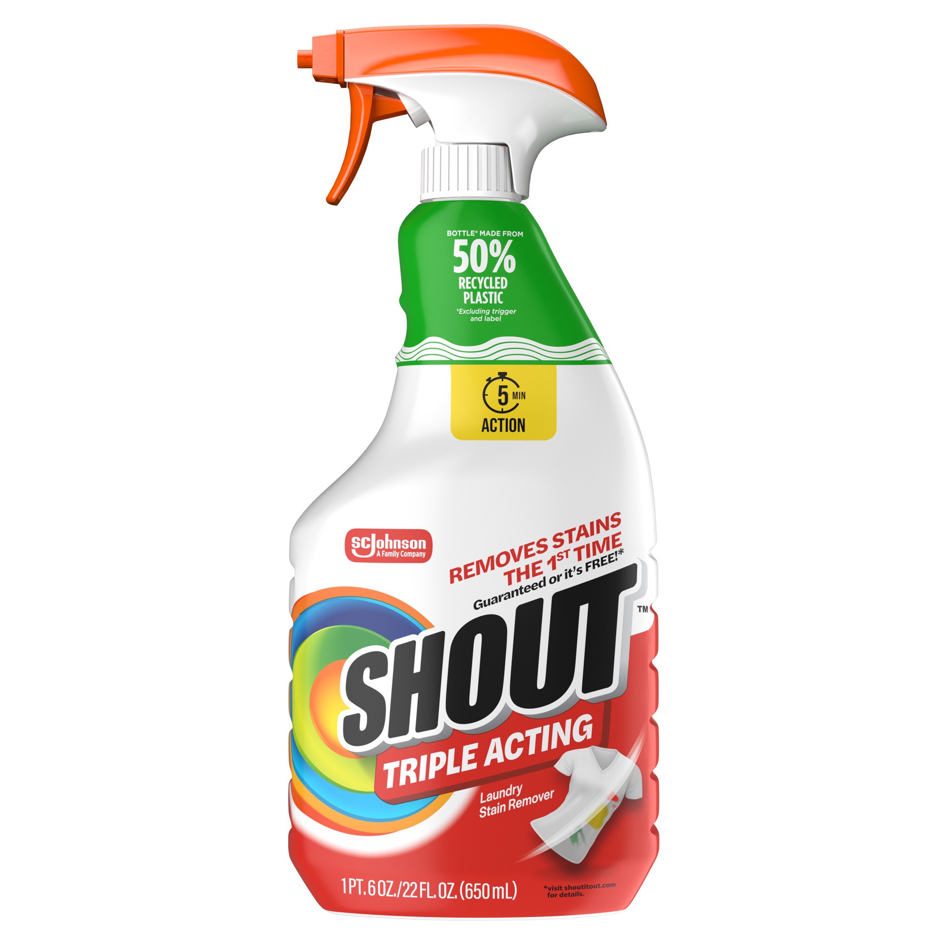slide 1 of 1, Shout Triple-Acting, Laundry Stain Remover, 22 Ounce, 22 fl oz