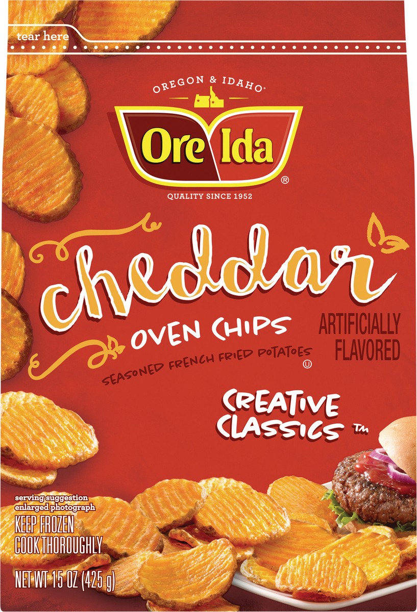 slide 2 of 9, Ore-Ida(r) Creative Classics Cheddar Oven Chips Seasoned French Fried Potatoes 15 oz. Bag, 15 oz