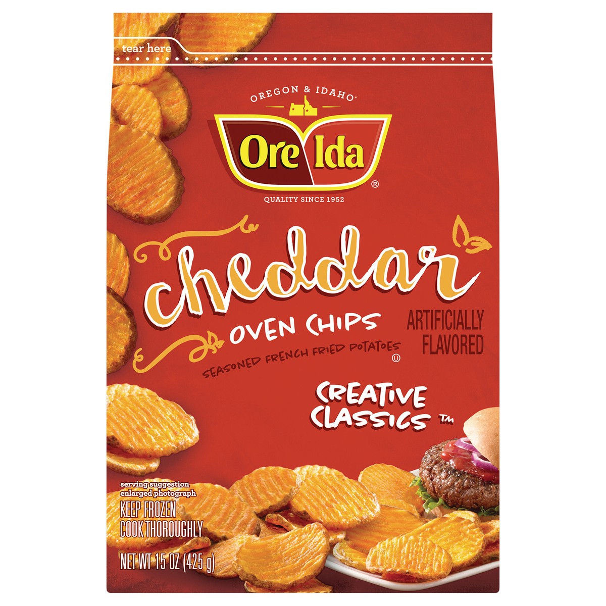 slide 1 of 9, Ore-Ida(r) Creative Classics Cheddar Oven Chips Seasoned French Fried Potatoes 15 oz. Bag, 15 oz