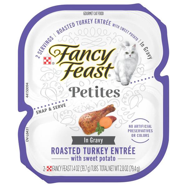 slide 1 of 2, Fancy Feast Purina Fancy Feast Gourmet Gravy Wet Cat Food, Petites Turkey & Sweet Potato Entree - 2.8 oz. Tub, 2.8 oz