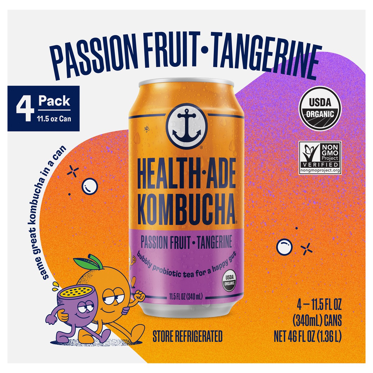 slide 1 of 14, Health-Ade Health Ade Kombucha- Passionfruit Tangerine - 4 ct, 4 ct