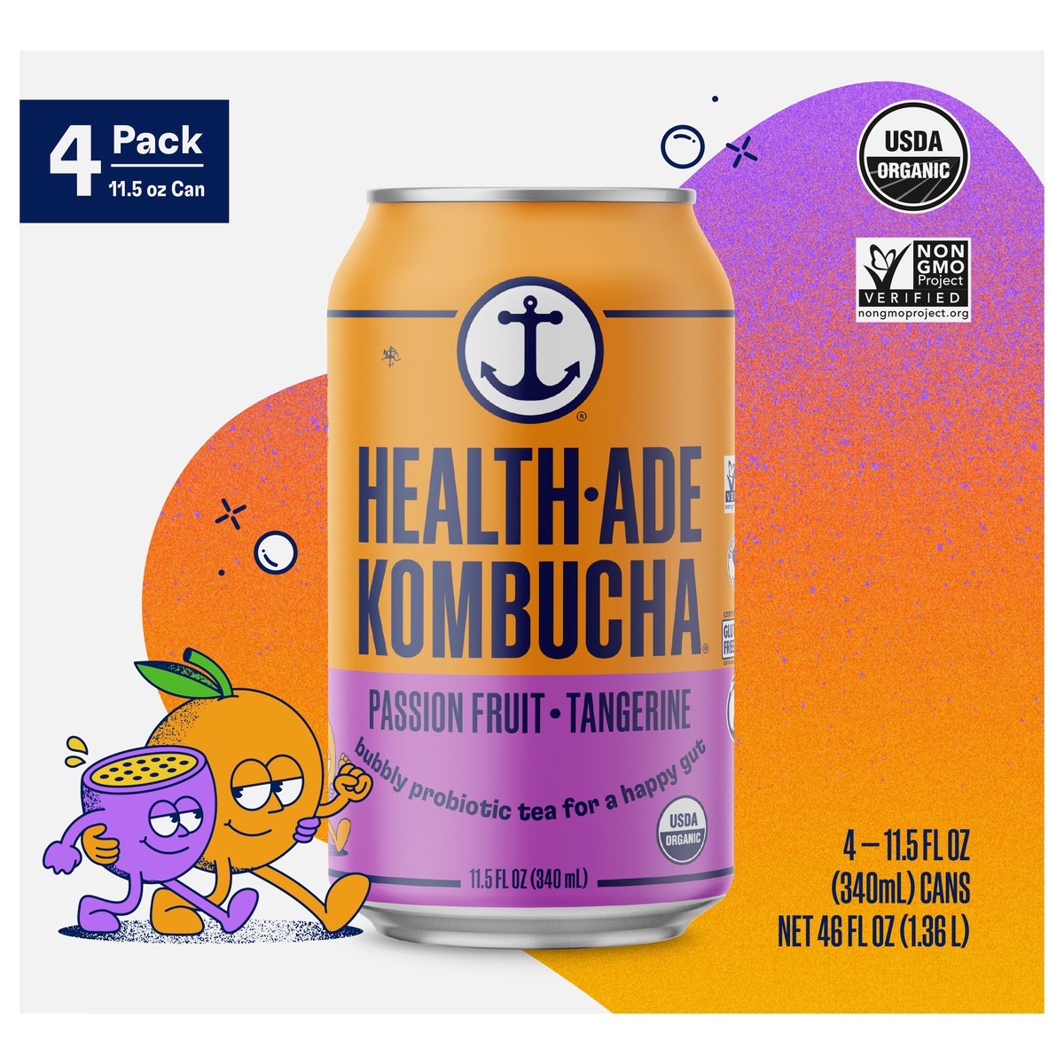 slide 1 of 14, Health-Ade Health Ade Kombucha- Passionfruit Tangerine - 4 ct,