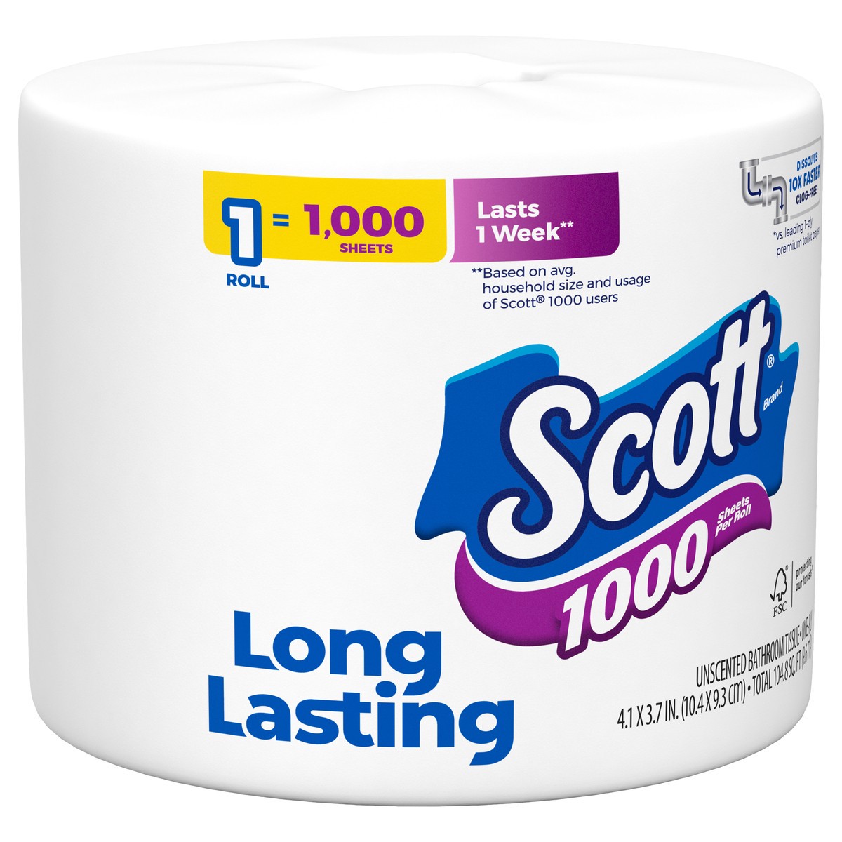 slide 2 of 9, Scott 1000 Toilet Paper, 1 Roll, Septic-Safe, 1-Ply Toilet Tissue, 1 ct