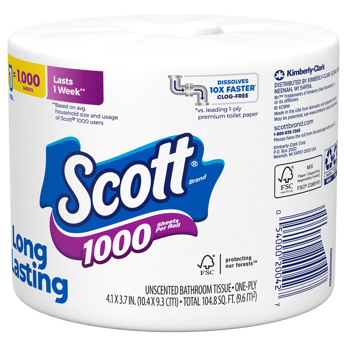 slide 9 of 9, Scott 1000 Toilet Paper, 1 Roll, Septic-Safe, 1-Ply Toilet Tissue, 1 ct