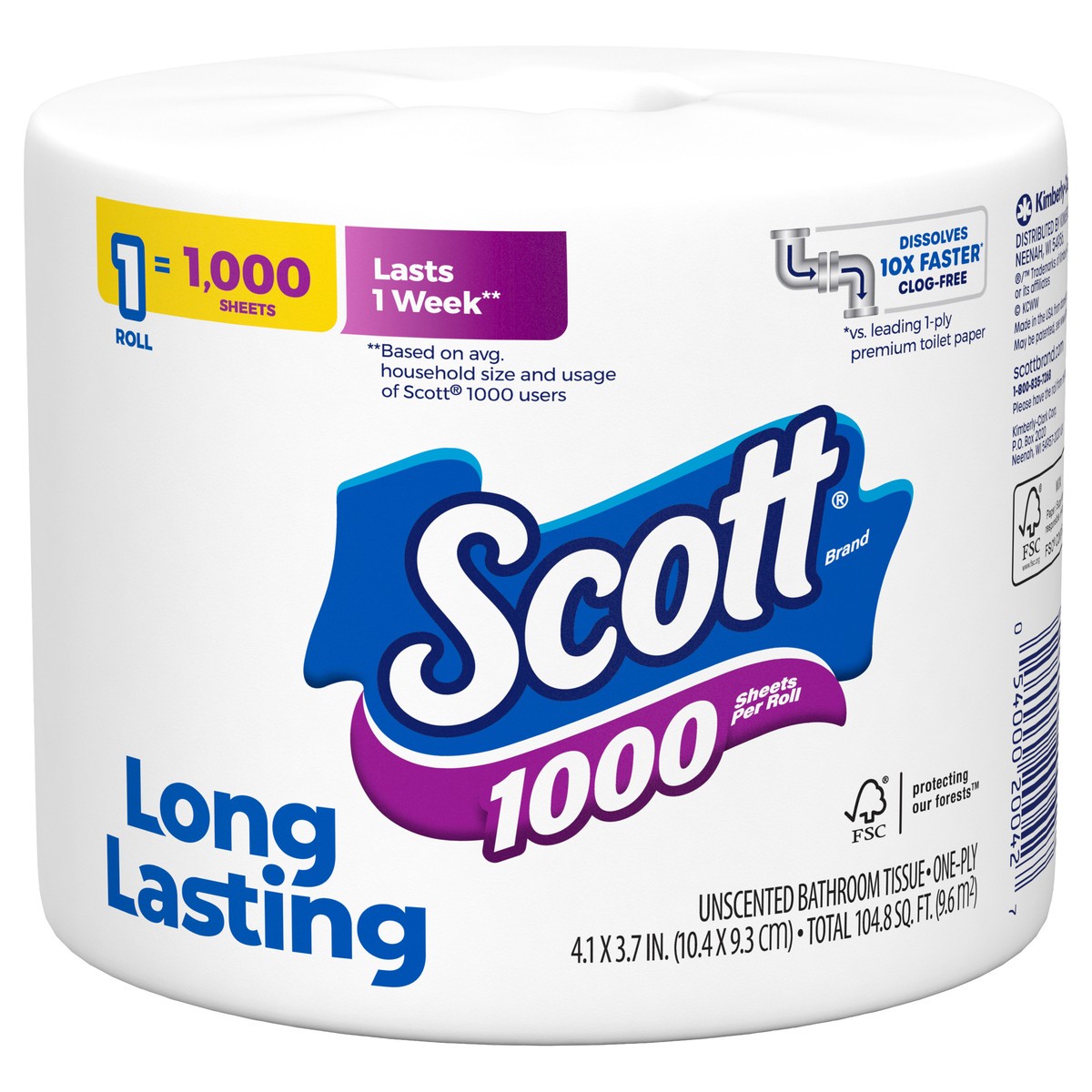 slide 1 of 9, Scott 1000 Toilet Paper, 1 Roll, Septic-Safe, 1-Ply Toilet Tissue, 1 ct