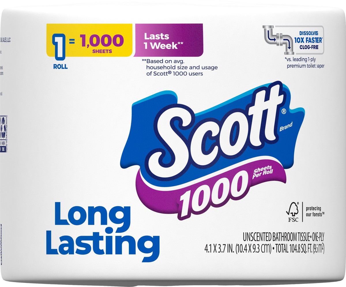 slide 3 of 9, Scott 1000 Toilet Paper, 1 Roll, Septic-Safe, 1-Ply Toilet Tissue, 1 ct