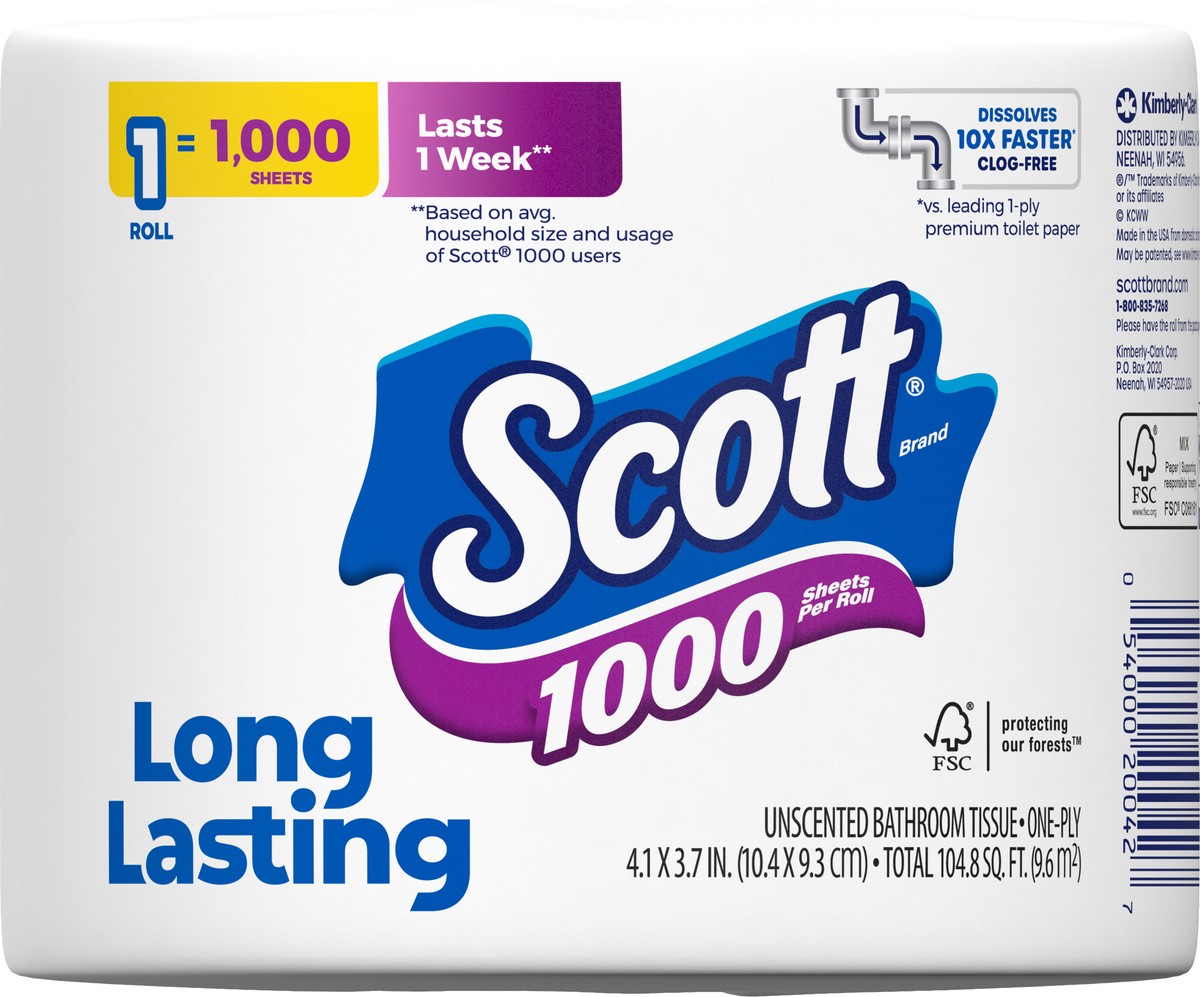 slide 6 of 9, Scott 1000 Toilet Paper, 1 Roll, Septic-Safe, 1-Ply Toilet Tissue, 1 ct