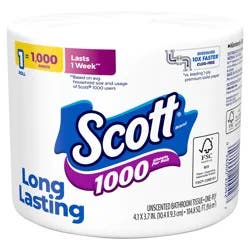 Scott 1000 Toilet Paper, 1 Roll, Septic-Safe, 1-Ply Toilet Tissue