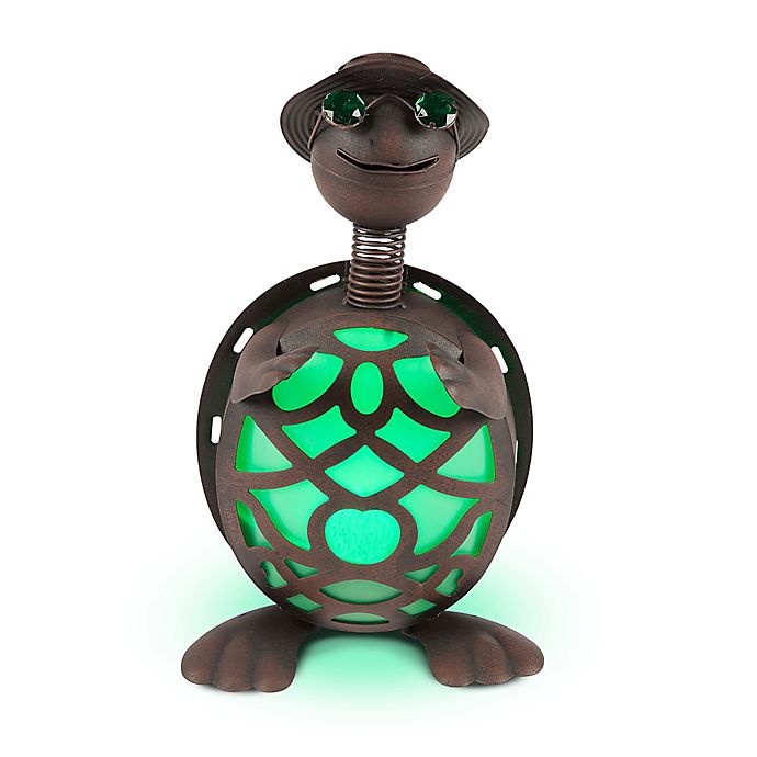 slide 1 of 1, Destination Summer Solar Lighted Metal Turtle - Brown/Green, 1 ct