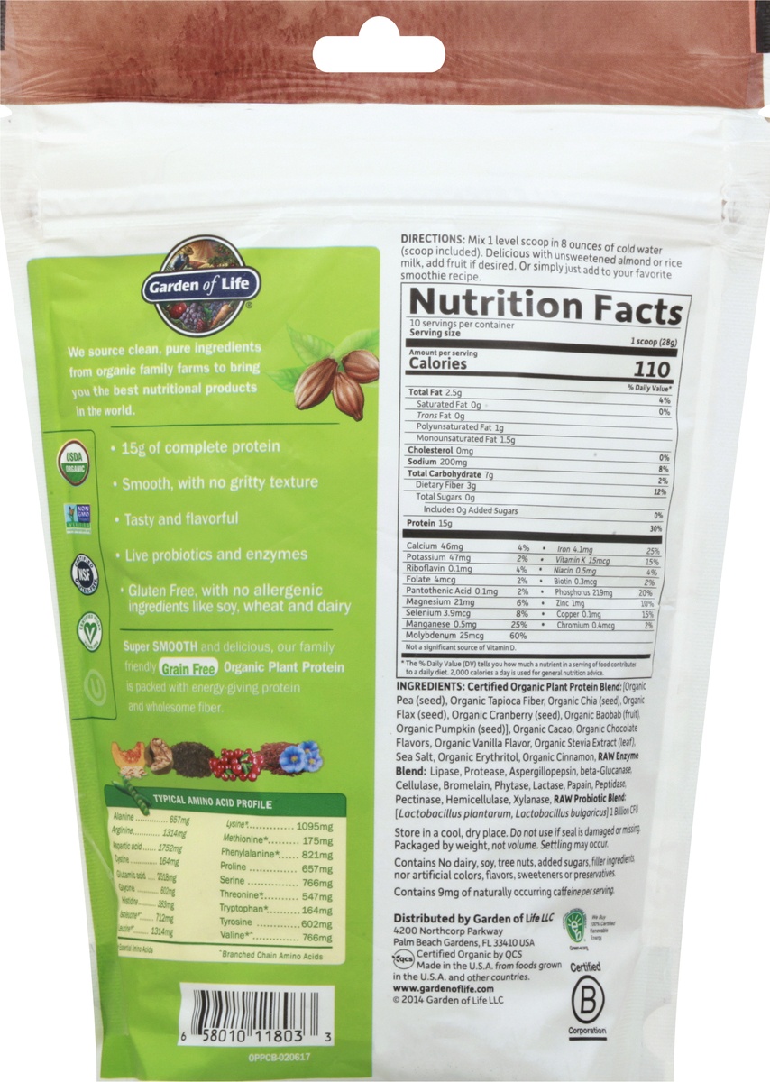Garden of Life Organic Plant Protein Powder, Chocolate 10 oz Shipt