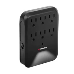 Monster 6 AC Outlet Wall Tap With Night Light - Black