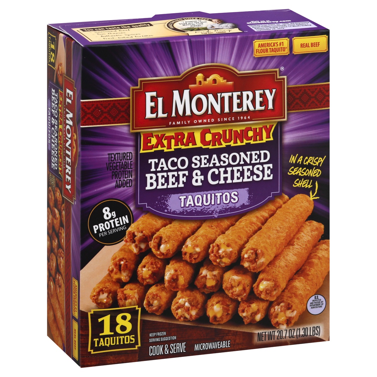slide 2 of 10, El Monterey Extra Crunchy Taco Beef & Cheese Taquitos, 24.2 oz