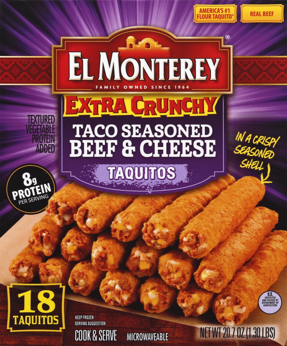 slide 9 of 10, El Monterey Extra Crunchy Taco Beef & Cheese Taquitos, 24.2 oz