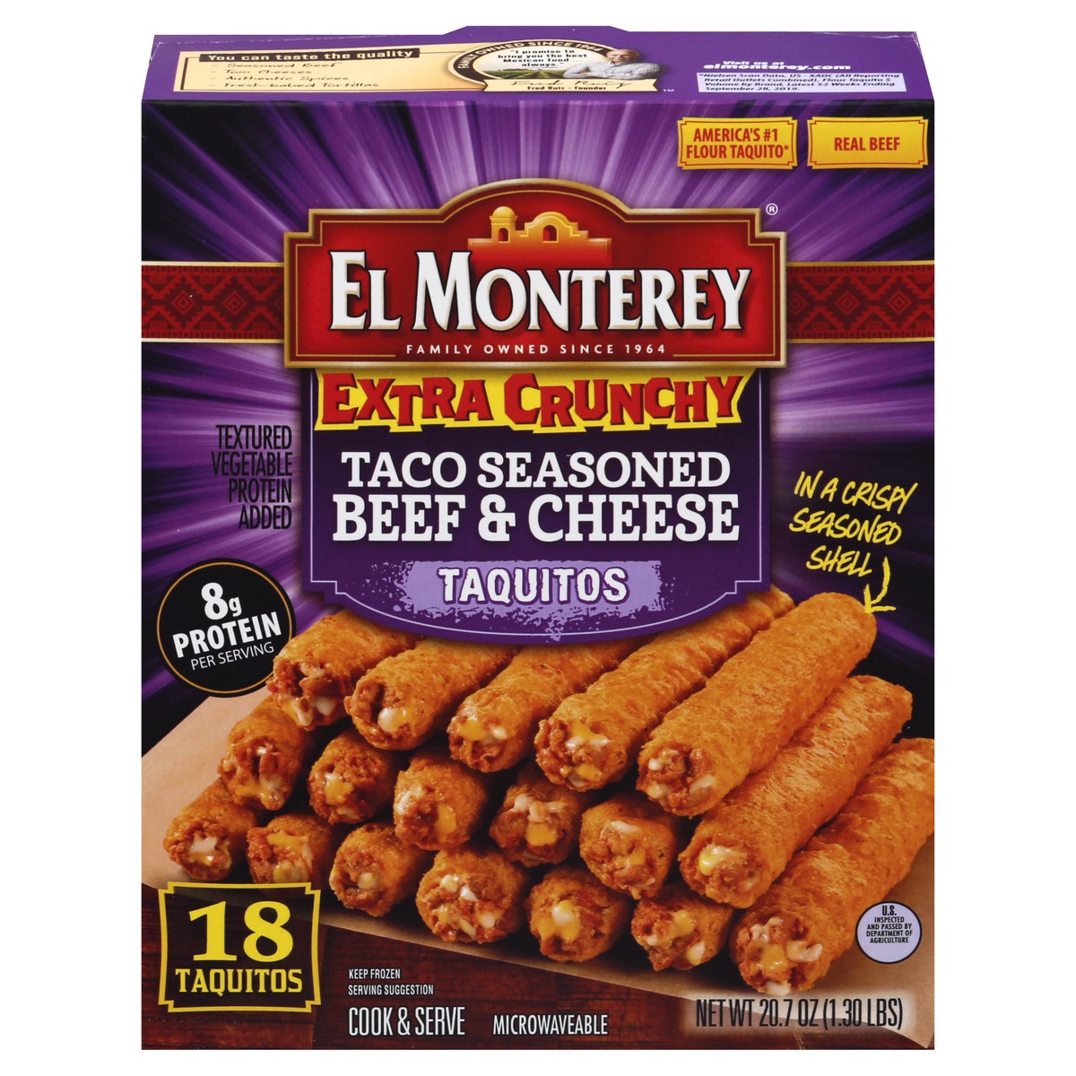 slide 1 of 9, El Monterey Beef & Cheese Extra Crunchy Taquitos 21Ct, 20.7 oz