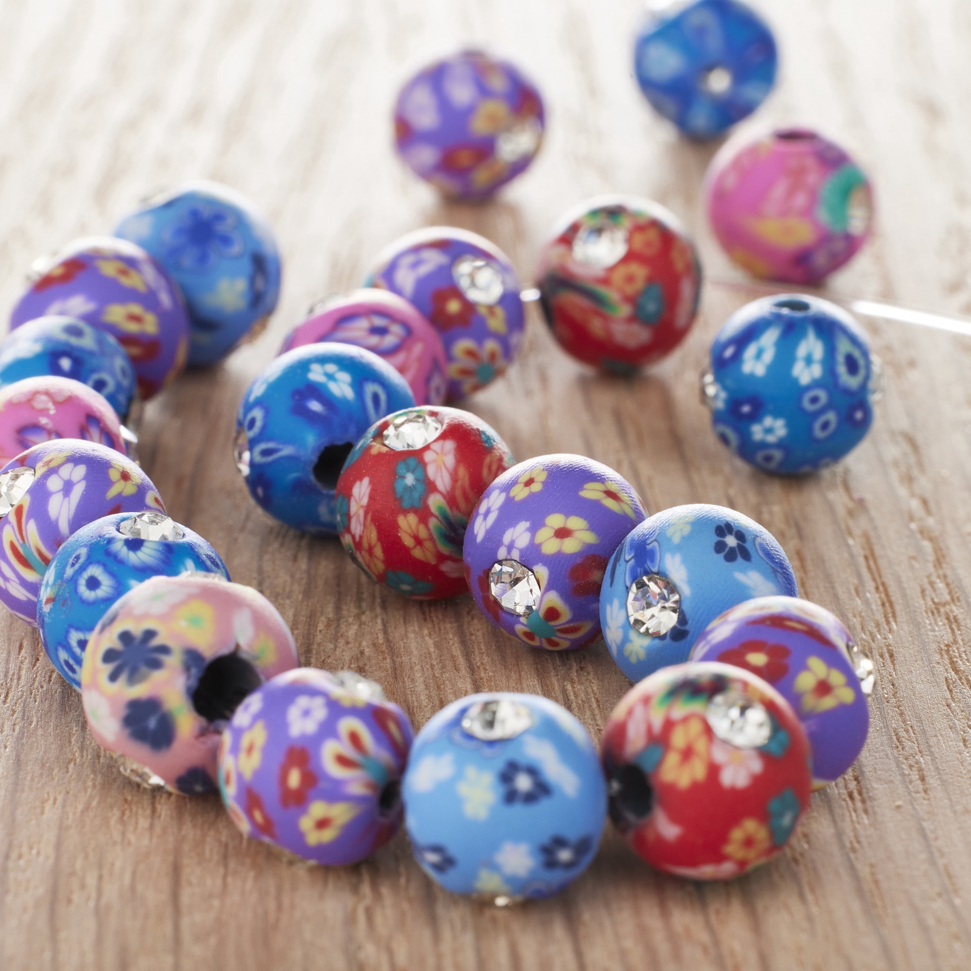 slide 3 of 3, Multicolor Rhinestone Clay Round Beads, 8mm By Bead Landing, 8mm