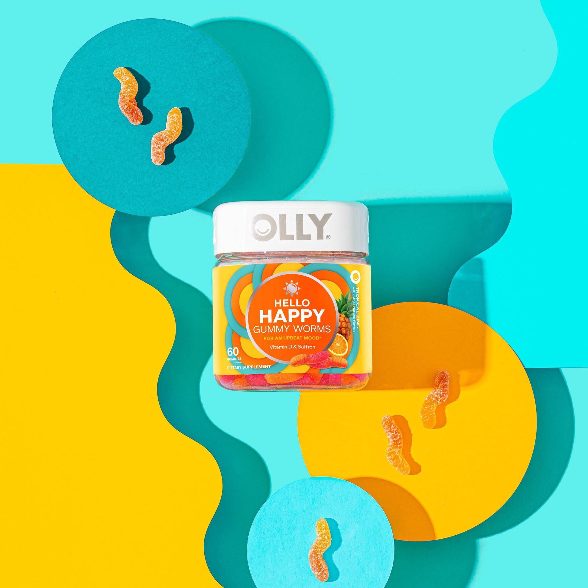 Olly Hello Happy Gummy Worm Supplements with Vitamin D and Saffron