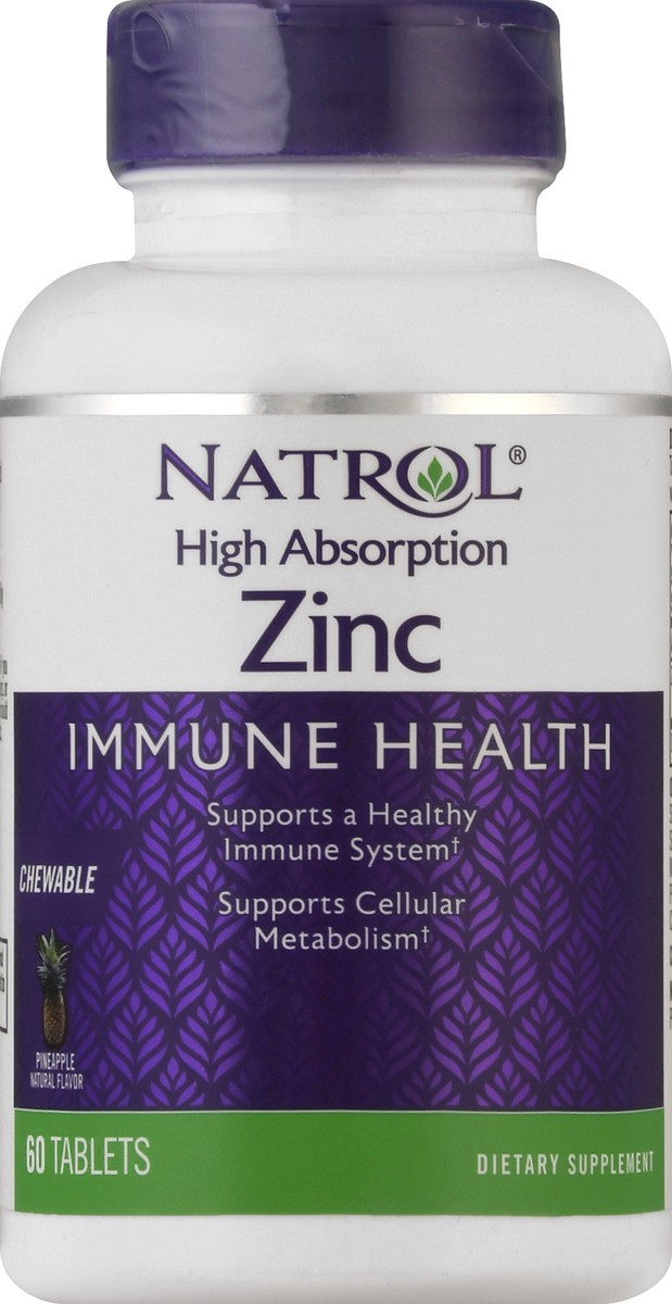 slide 2 of 13, Natrol High Absorption Zinc, Supports Immune Health and Cellular Metabolism, Chewable Tablets, 60 Count, 60 ct