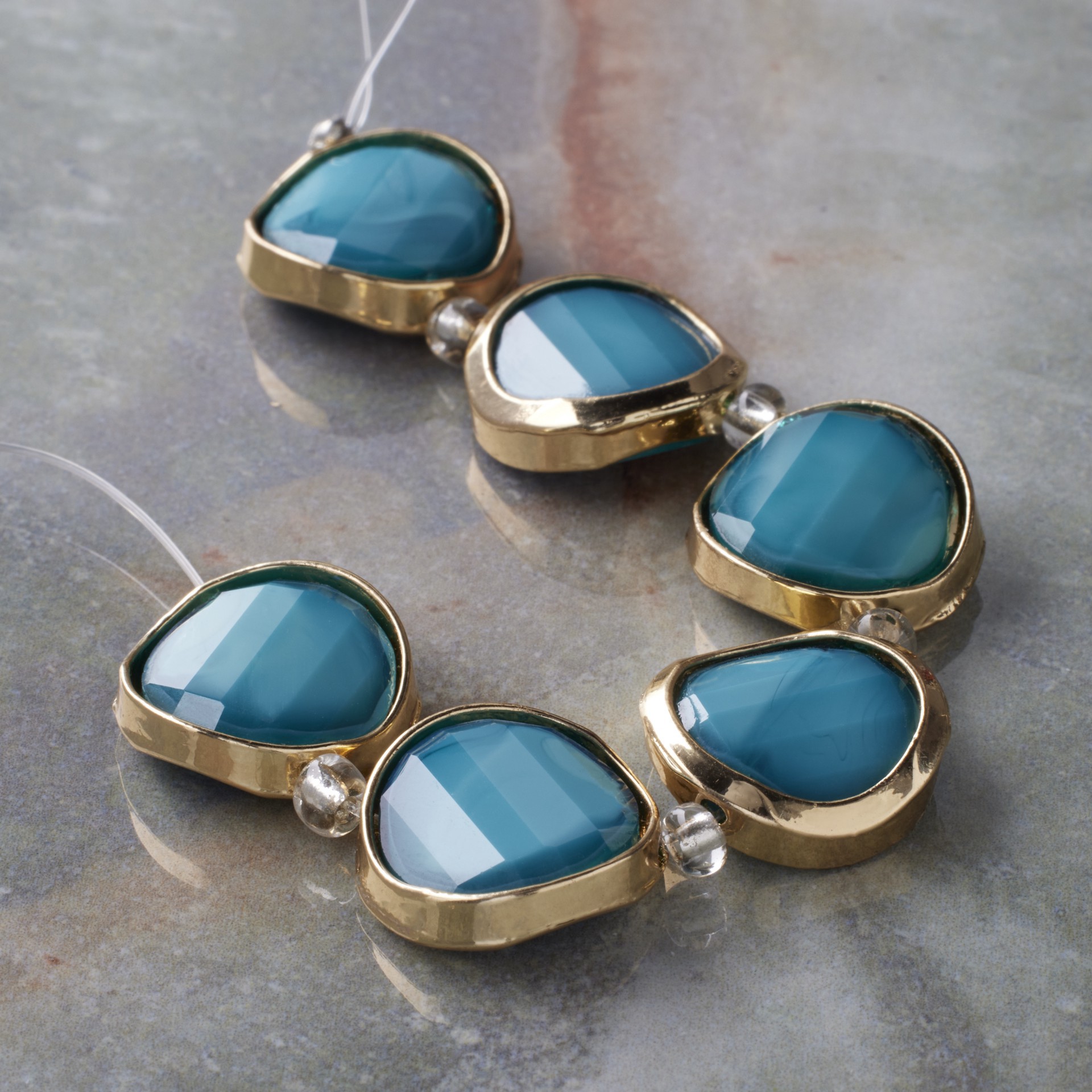 slide 3 of 3, Teal & Gold Faceted Glass Coin Bead Mix By Bead Landing, 16 mm