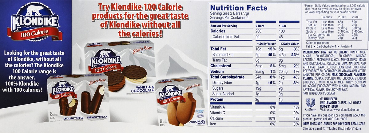 slide 6 of 6, Klondike 100 Calorie Vanilla Ice Cream Bars, 8 ct