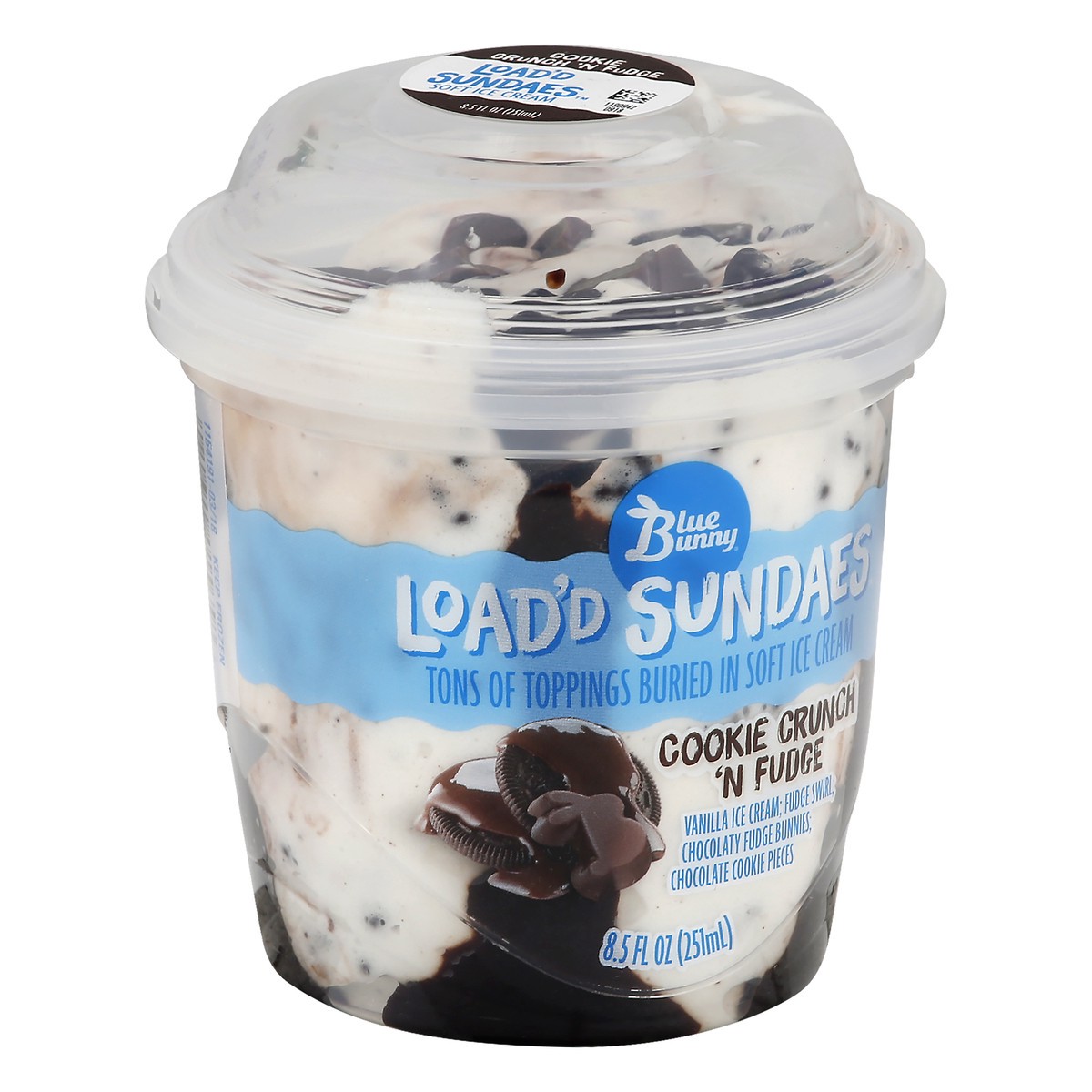 slide 13 of 13, Blue Bunny Load'd Sundaes Cookie Crunch 'N Fudge, Frozen Dessert Cup, 8.5 fl oz, 8.5 fl oz